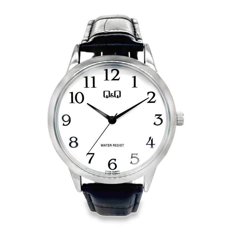 GENTS BLACK STRAP, STEEL CASE WATCH