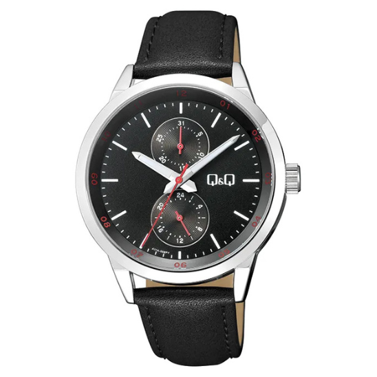 GENTS BLACK DIAL, CHROME, BLACK STRAP WATCH