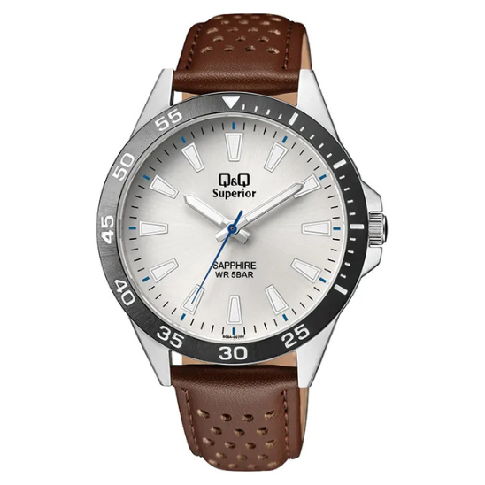 GENTS BROWN STRAP, CHROME CASE WATCH