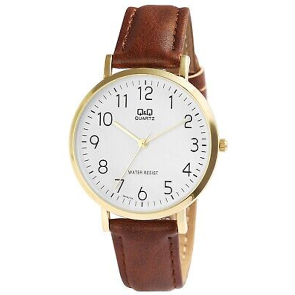 GENTS GOLD PLATED, LEATHER STRAP WATCH