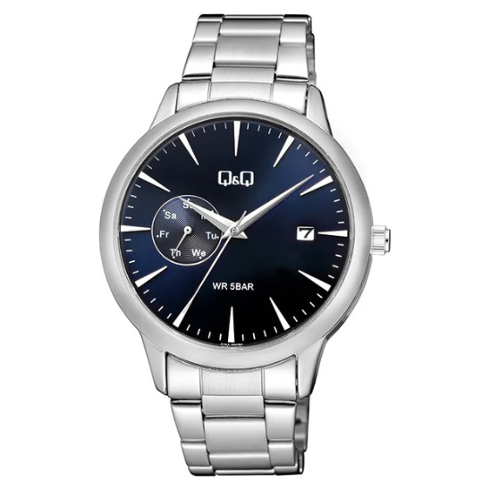 Q&amp;Q watch has a Silver strap and round face