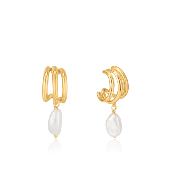 Ania Haie "Gold Pearl Triple Mini Hoop" Earrings