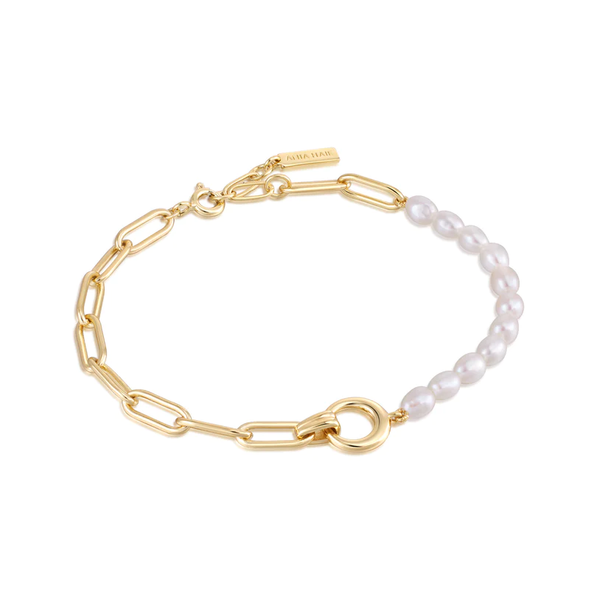 Ania Haie "Gold Pearl Chunky Link Chain" Bracelet