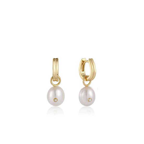 Ania Haie "Gold Pearl Drop Sparkle Huggie Hoop" Earrings