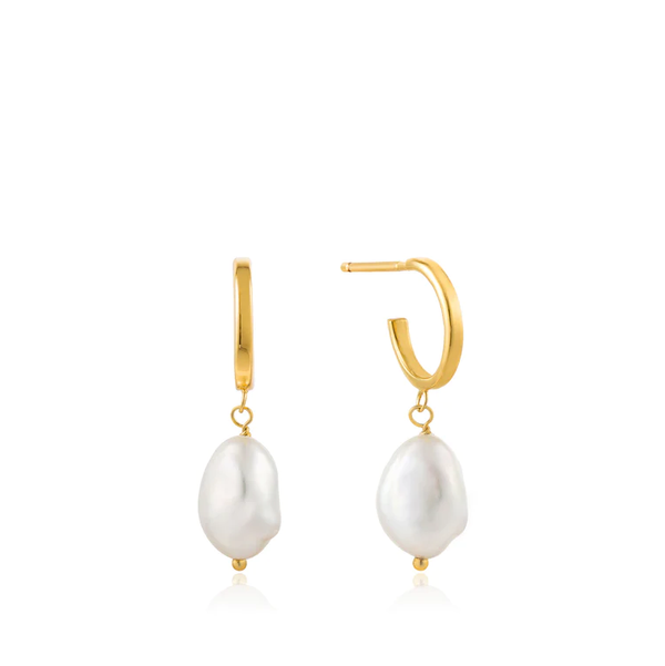 Ania Haie "Gold Pearl Mini Hoop" Earrings