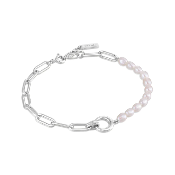 Ania Haie "Silver Pearl Chunky Link Chain" Bracelet