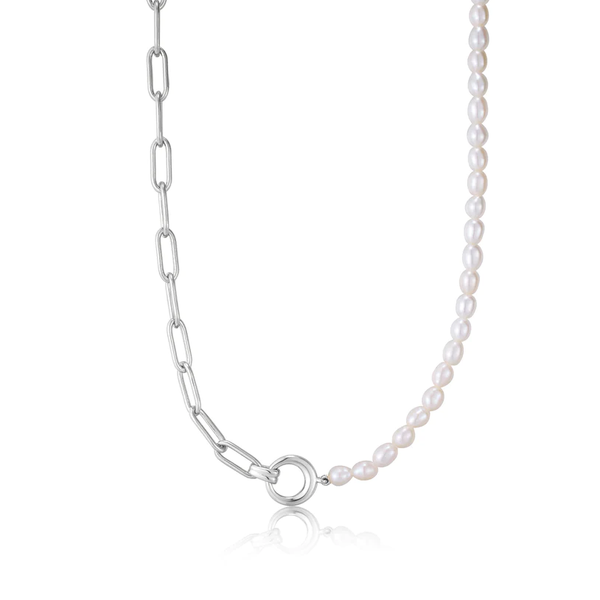 Ania Haie "Silver Pearl Chunky Link Chain" Necklace