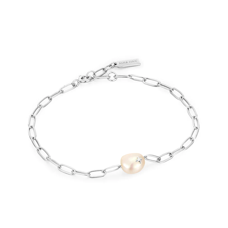 Ania Haie "Silver Pearl Sparkle Chunky Chain" Bracelet