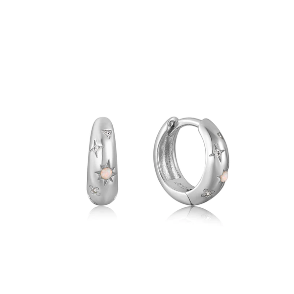 Ania Haie "Silver Starry Kyoto Opal Huggie Hoop" Earrings