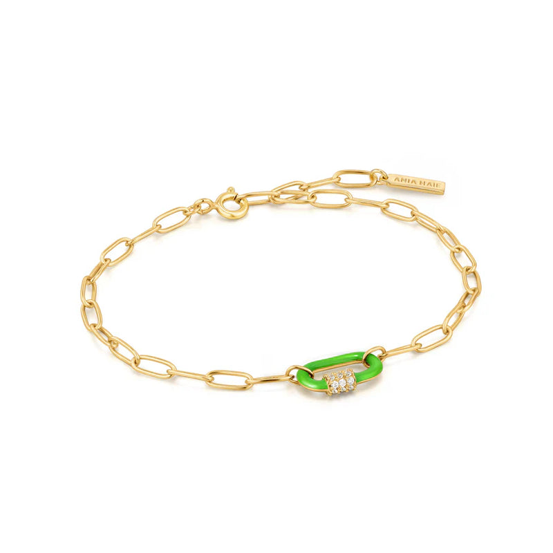 Ania Haie "Neon Green Enamel Carabiner" Bracelet