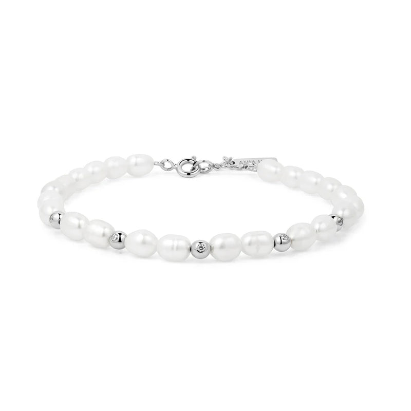 Ania Haie "Silver Freshwater Pearl CZ Bezel Set" Bracelet