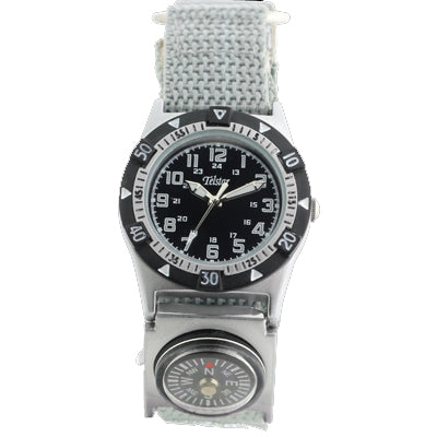 Telstar Boys Watch with Gray Velcro Strap black dial white numerals