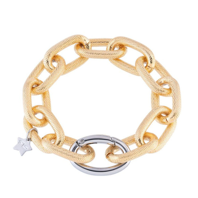 rebecca yellow gold silver chain link chunky textured star charm bracelet