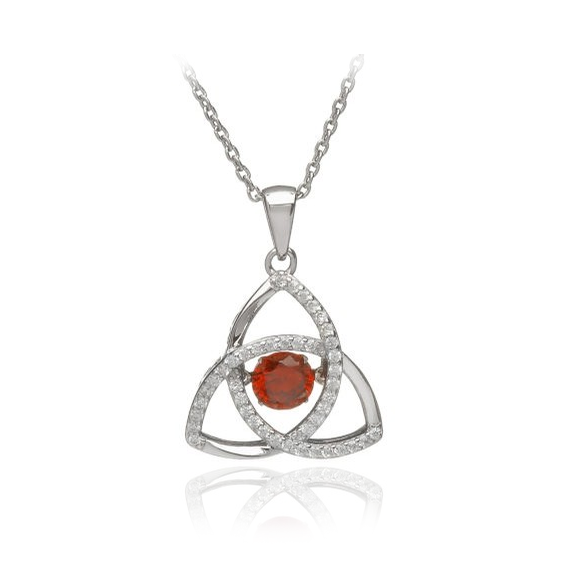 sterling silver celtic trinity knot with cz cubic zirconia stones red ruby january birthstone pendant necklace