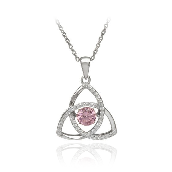 sterling silver celtic trinity knot with cz cubic zirconia stones pink birthstone october