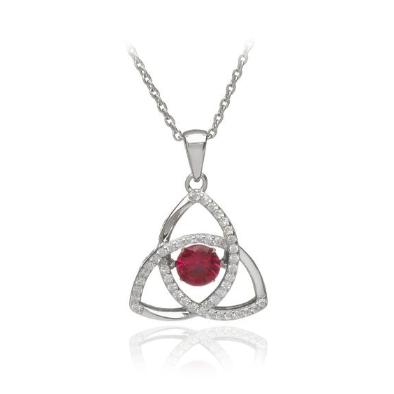 sterling silver celtic trinity knot with cz cubic zirconia stones red birthstone july