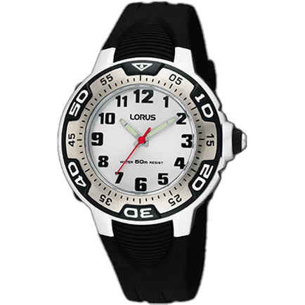 lorus BLACK & WHITE RESIN bracelet white dial black numerals WATCH