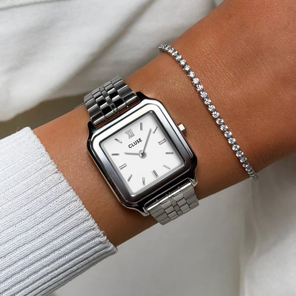 CLUSE Gift Box White Silver Gracieuse Watch & Élevé Tennis Bracelet