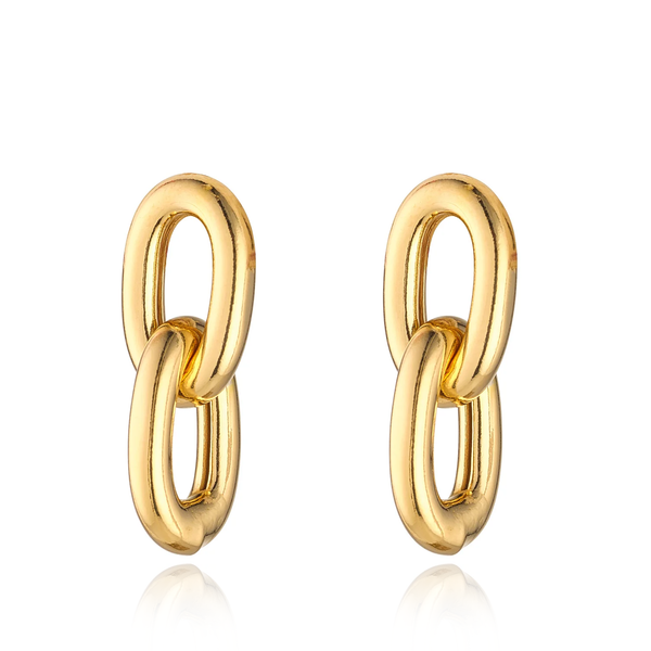 yellow gold duble link chain earrings