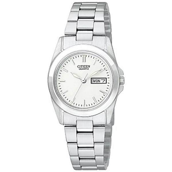 CITIZEN WHITE dial SILVER steel bracelet WATCH