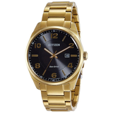 CITIZEN BLACK dial YELLOW GOLD bracelet and numerals WATCH