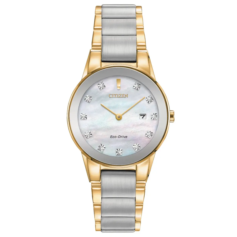 CITIZEN MIX PEARL DIAMOND mother of mearl dual two tone silver gold WATCH