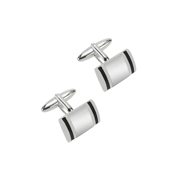 Rhodium Plated Base Metal and Black Line Cufflinks

