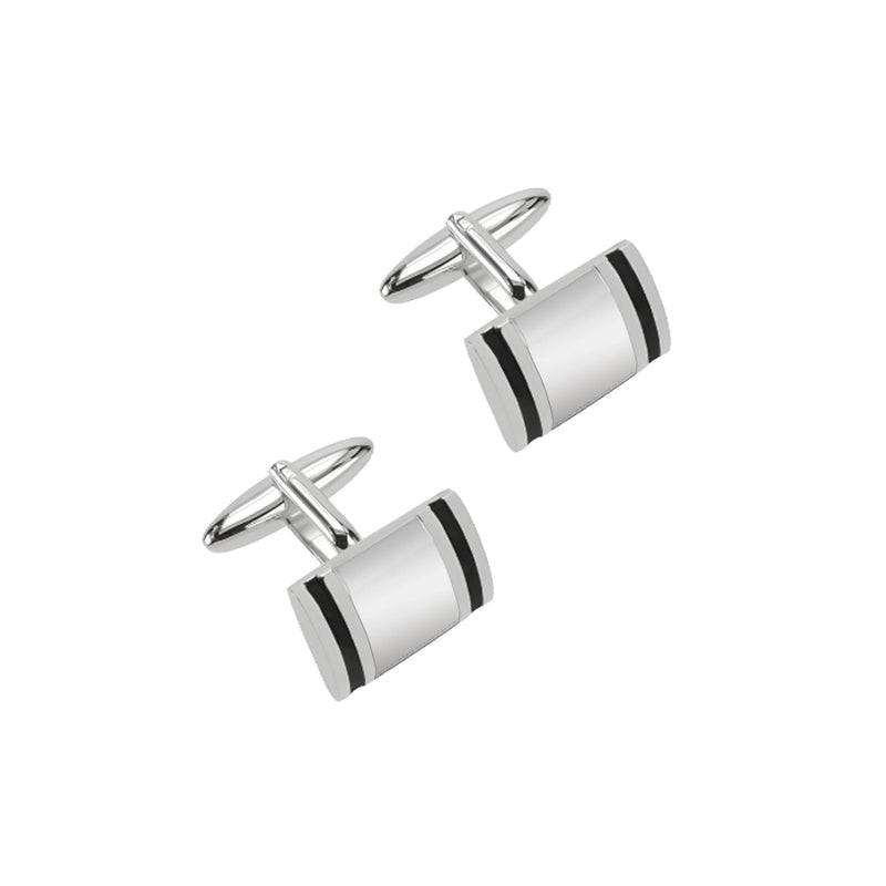 Rhodium Plated Base Metal and Black Line Cufflinks

