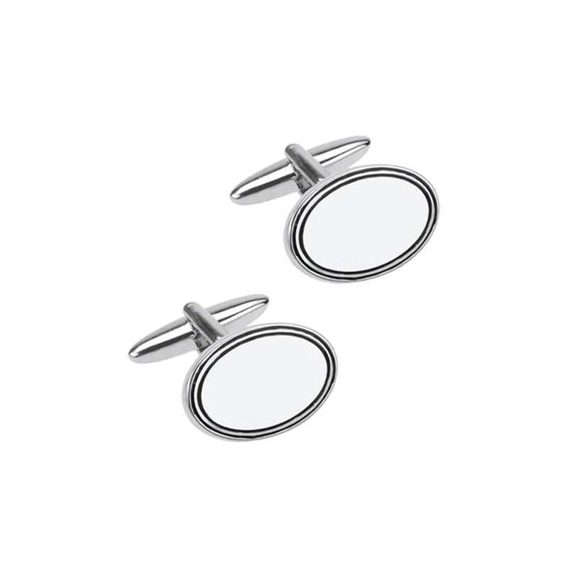 Rhodium Plated Base Metal and Black Line Cufflinks