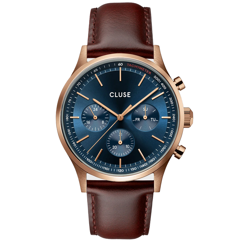 CLUSE Blue Anthéor Multifunction Leather Watch