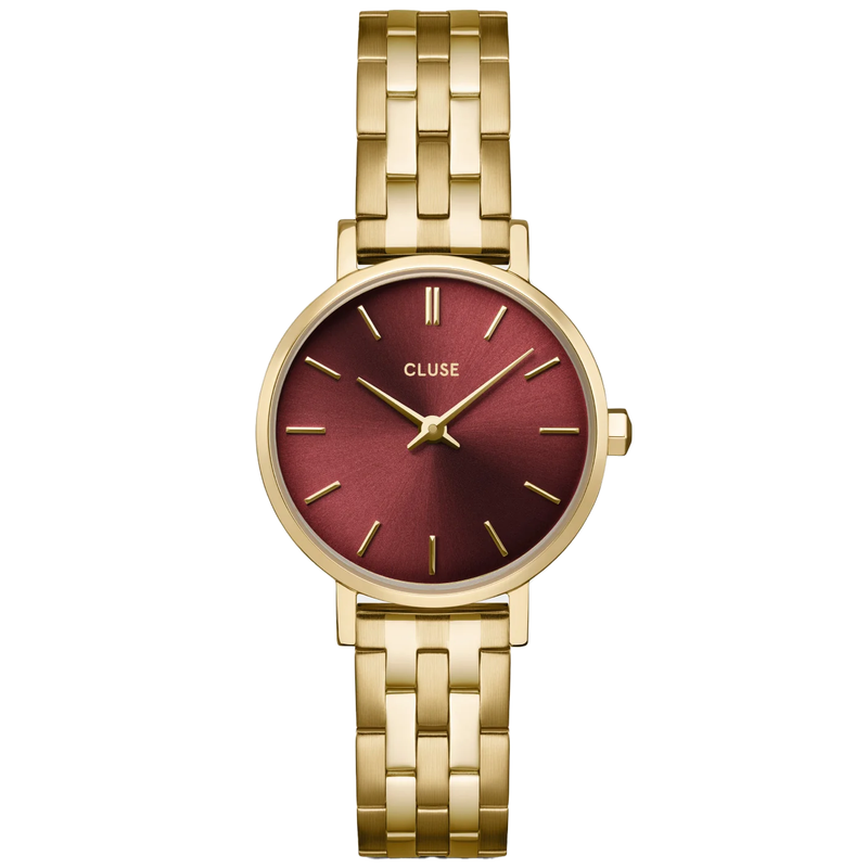 CLUSE Dark Cherry Boho Chic Petite Gold Watch