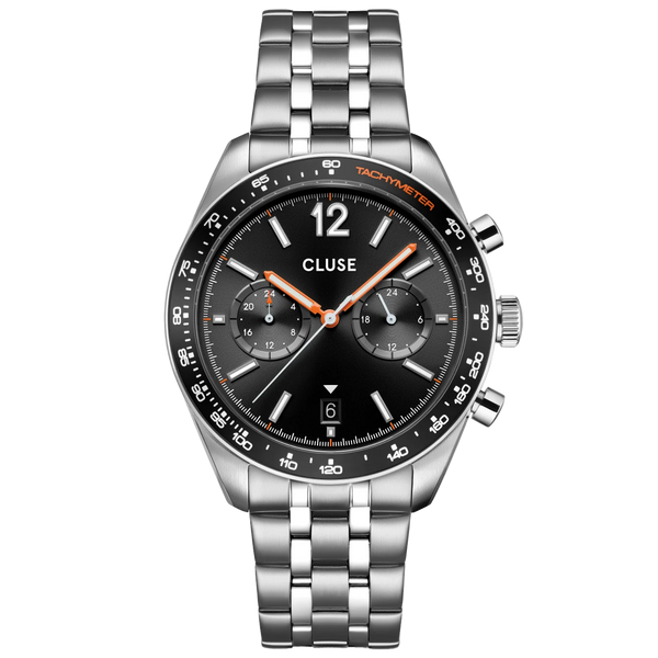 CLUSE Black Steel Aravis Dual Timer Watch