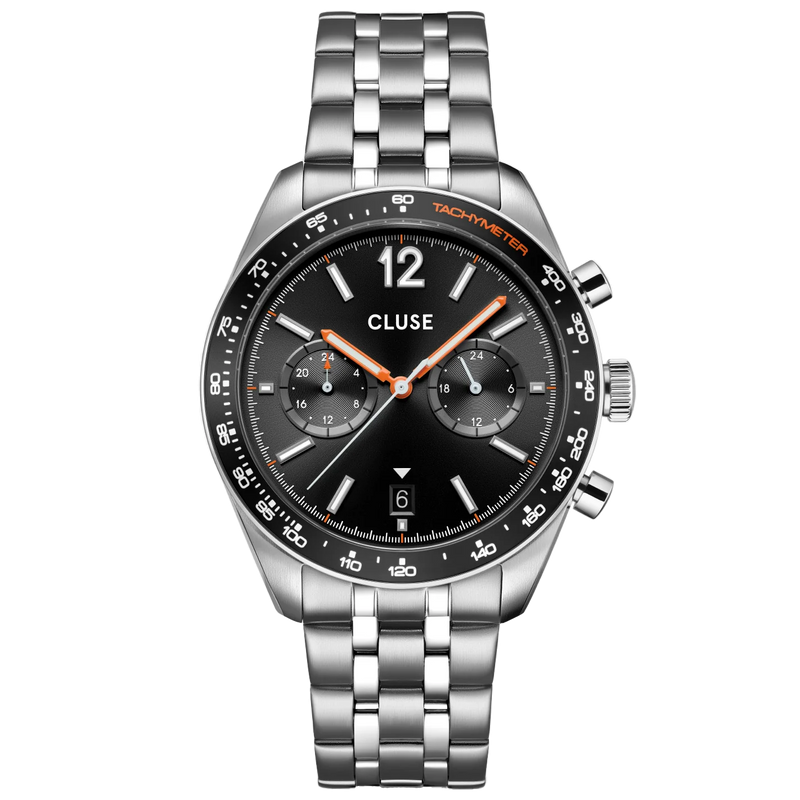 CLUSE Black Steel Aravis Dual Timer Watch