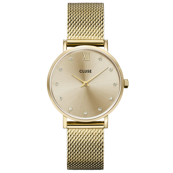CLUSE Full Gold Minuit Mesh Crystals Watch
