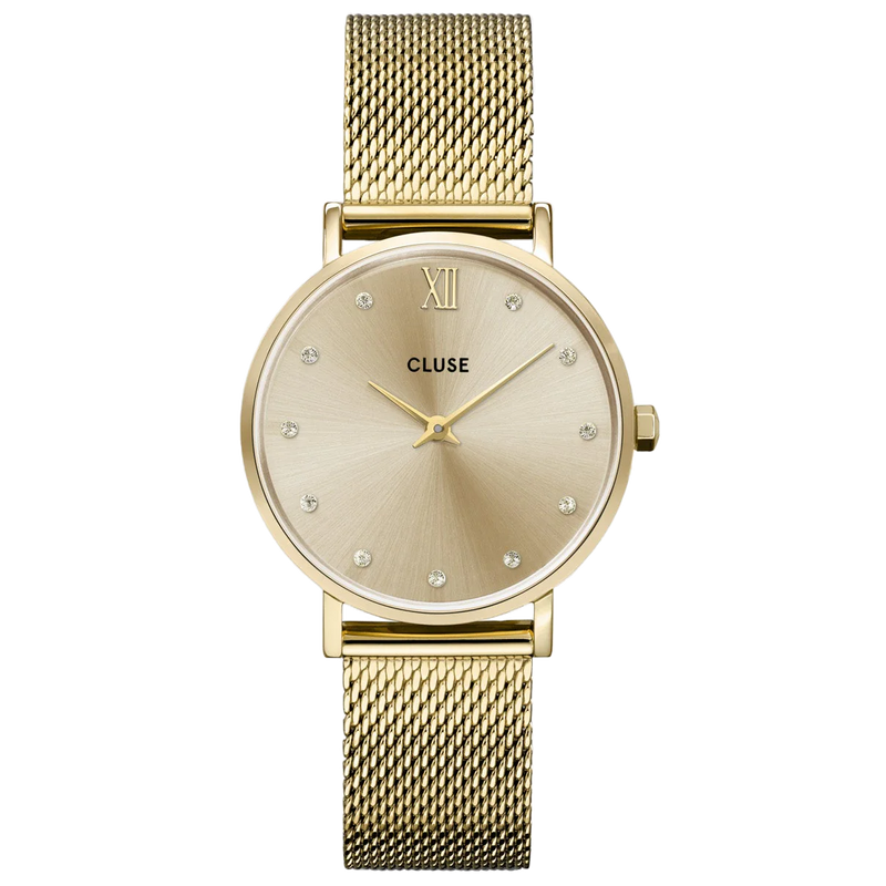 CLUSE Full Gold Minuit Mesh Crystals Watch