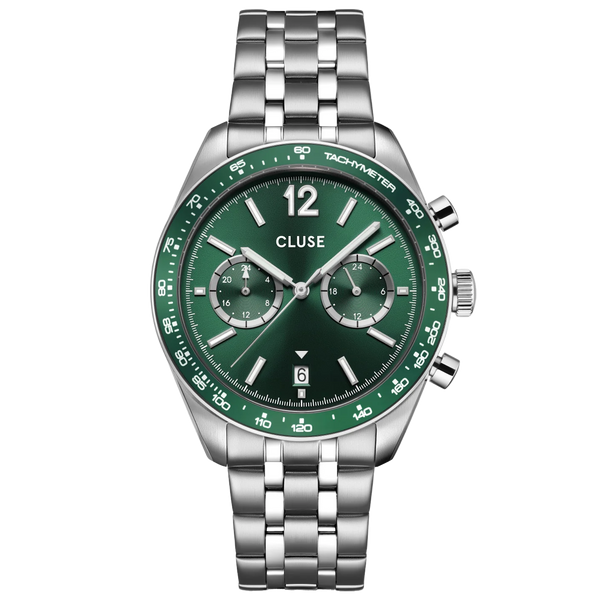 CLUSE Green Steel Aravis Dual Timer Watch
