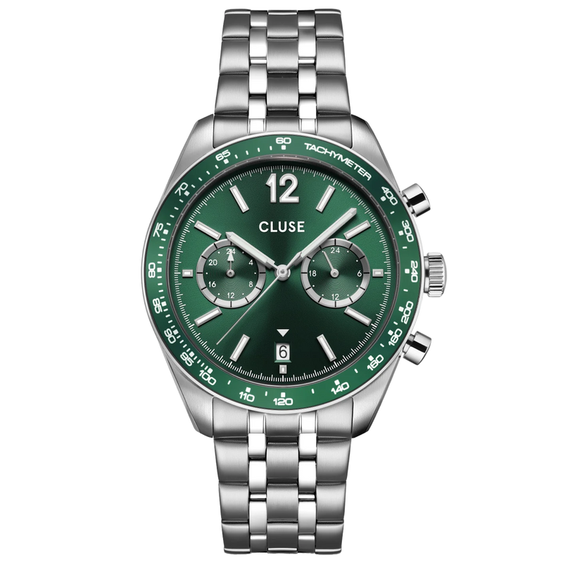 CLUSE Green Steel Aravis Dual Timer Watch