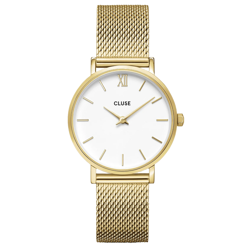 CLUSE White & Gold Minuit Mesh Watch