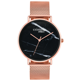 cristallo di milano rose gold plated mesh strap black white marble dial rose gold hands
