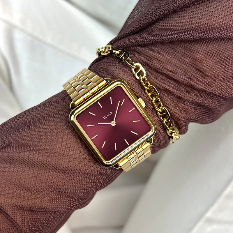 CLUSE Dark Cherry La Tétragone Gold Watch