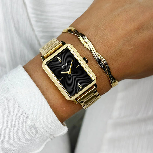 CLUSE Black Fluette Gold Watch