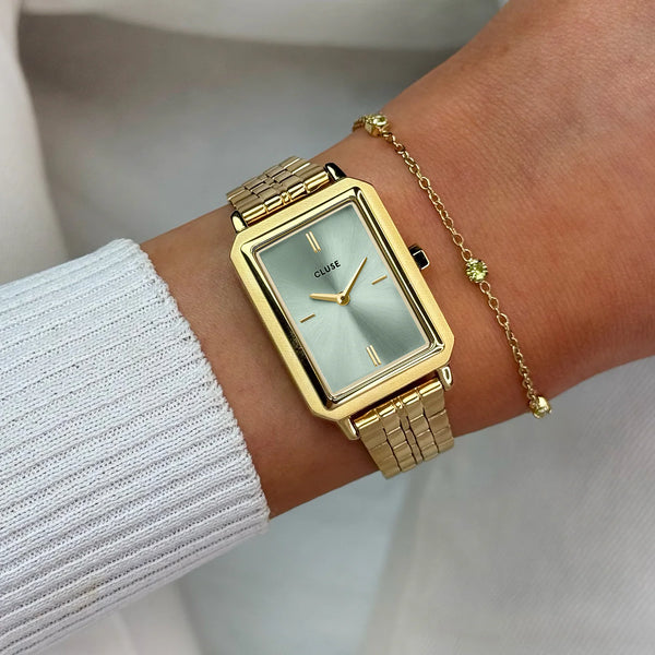 CLUSE Fluette Sage Green Gold Watch