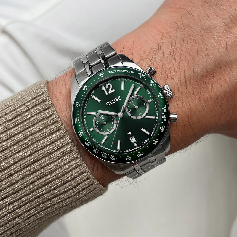 CLUSE Green Steel Aravis Dual Timer Watch