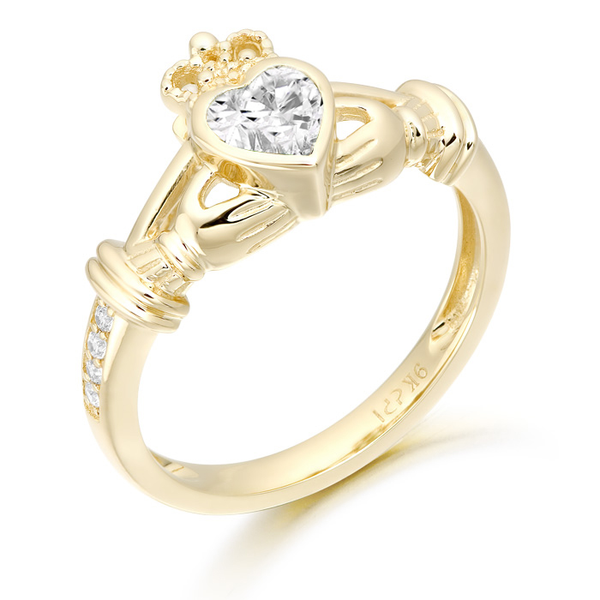 CZ Claddagh Ring with Micropave stone set shoulders