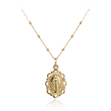 Claddagh 9K Gold Miraculous Medal Beaded Chain Necklace