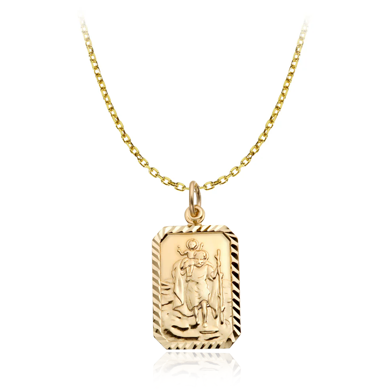 9 carat yellow gold st christopher medal pendant belcher chain necklace