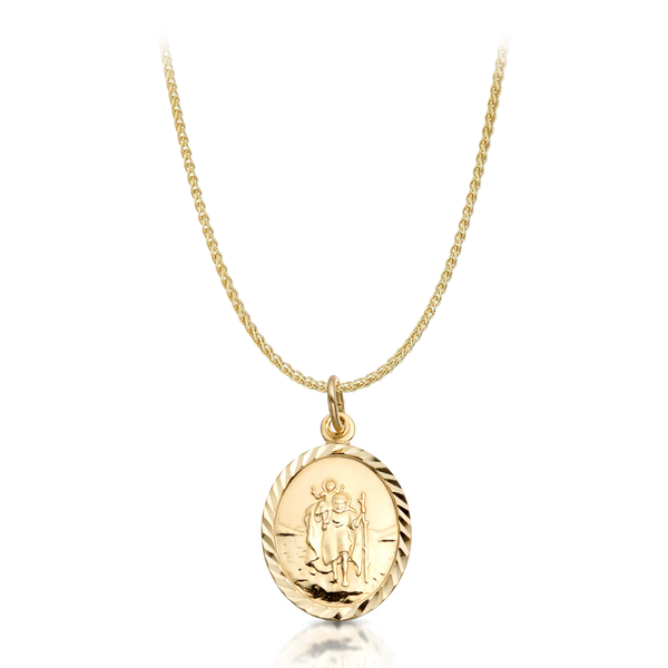 9 carat yellow gold st christopher medal pendant with spiga chan necklace