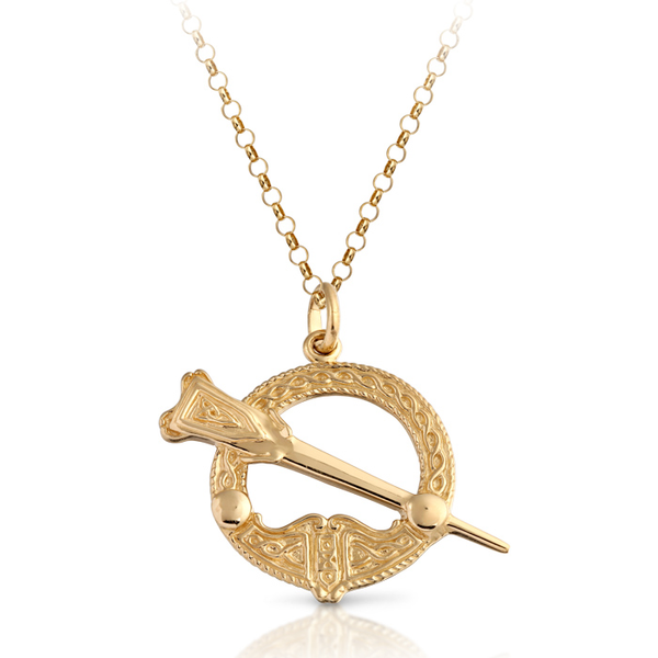 Claddagh 9K Gold Tara Celtic Pendant Round Belcher Chain Necklace
