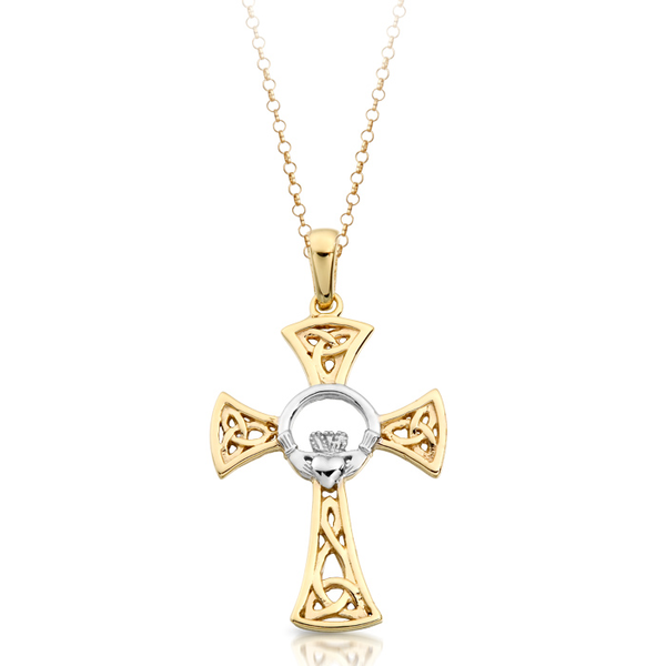 Claddagh 9ct Gold Claddagh Cross Round Belcher Chain Necklace