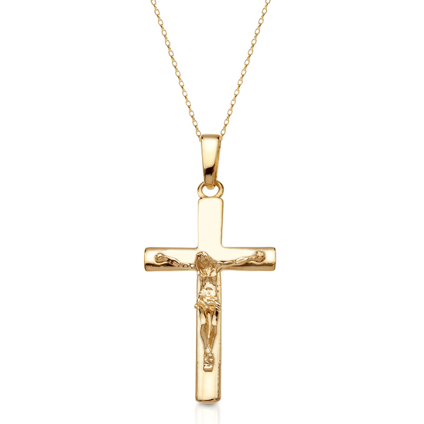 Claddagh 9ct Gold Crucifix Cross Pendant Round Belcher Chain Necklace